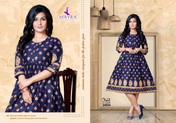 Mayra Skynet 5 Rayon Fancy Gold Print Kurti 